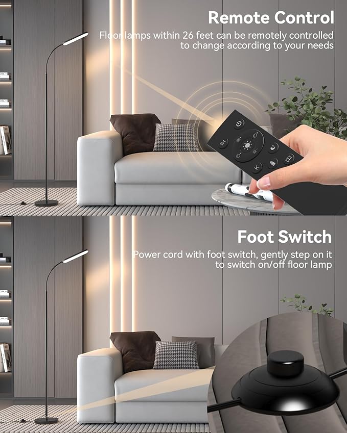 tigial LED Floor Lamp with Remote Control Foot Switch for Living Room, Stepless Adjustable Colour Temperature Brightness Standing Lamp with Timer, Eye Caring Tall Lamp Reading for Bedroom,office, Gift photo 3