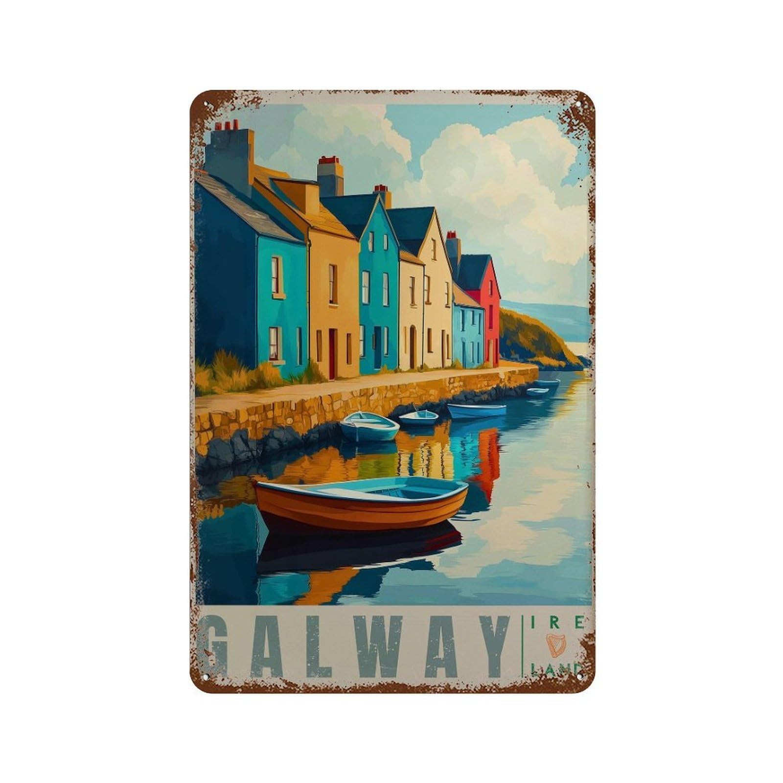 xiaoxiaoshen Galway Ireland Travel Colorful Irish Harbor Wall Decor Art Metal Tin Poster Modern Home Decor Art Home Bar Shop Decorations Vintage Sign 30x20cm