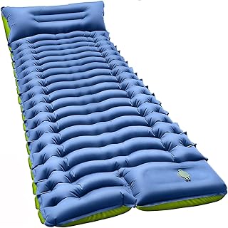 Yuzonc Camping Sleeping Mat, Ultralight Inflatable Camping Mat with Pillow Built-in Foot Pump Portable Inflatable Sleeping Pads Compact for Outdoor Camping, Backpacking, Hiking, Tents - Blue