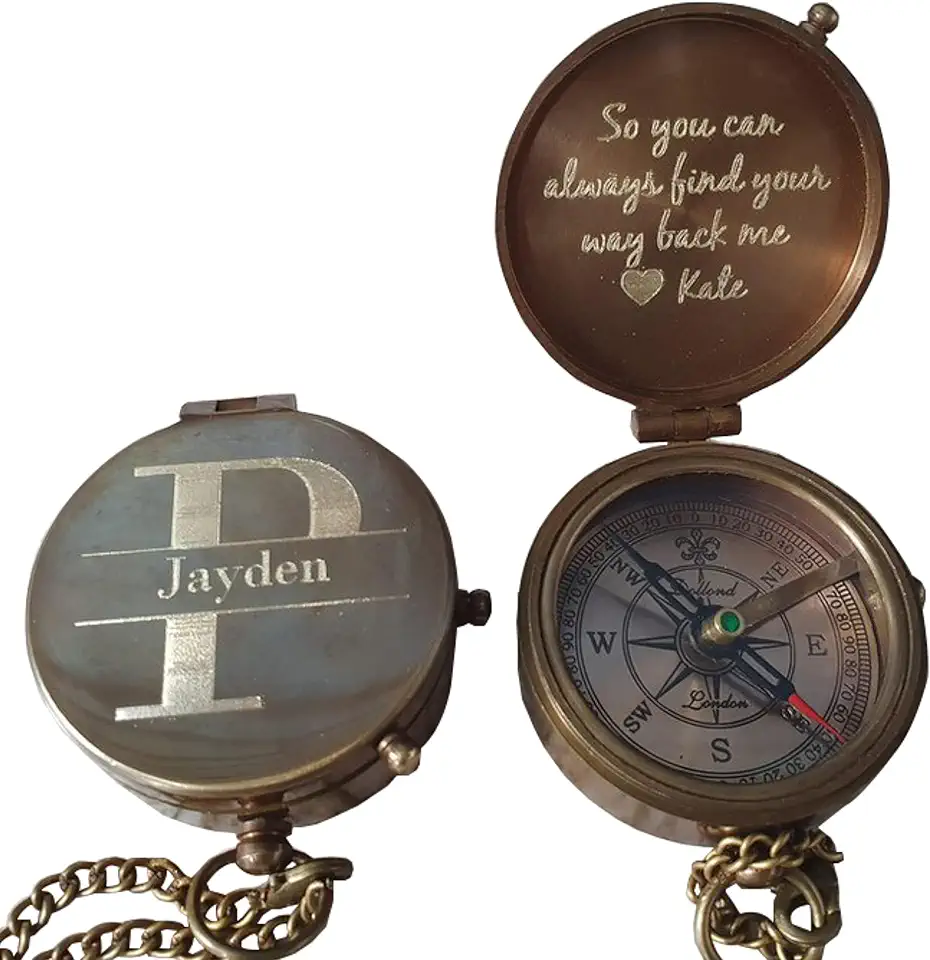 Personalized Compass Gifts for Men, Custom Engraved Handmade...
