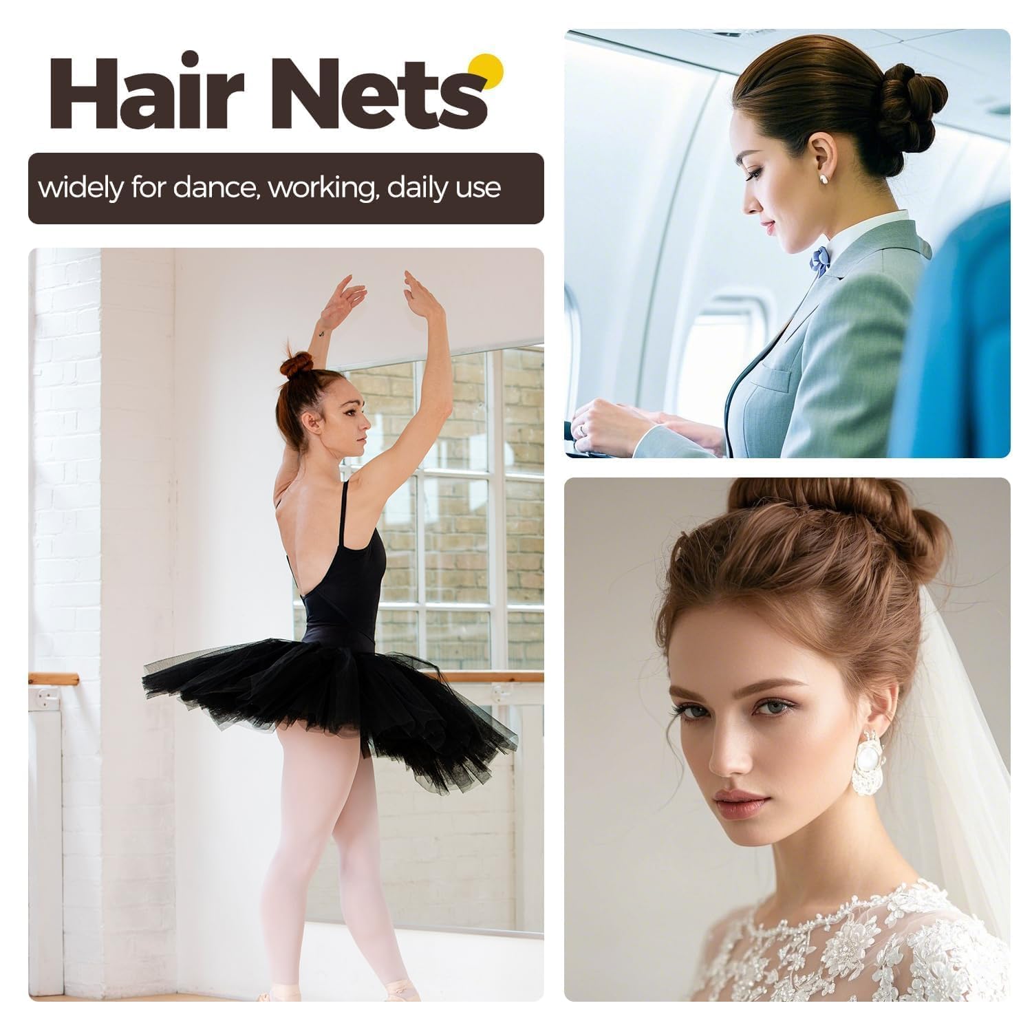 130 Stück Haarknoten-Zubehör, 30 Stück unsichtbare Haarnetze für Dutt (50,8 cm und 30,5 cm), Tanzhaarnetze für Ballettmädchen/Frauen, sicher und natürlich, 100 Stück Haarknoten, 5,1 cm