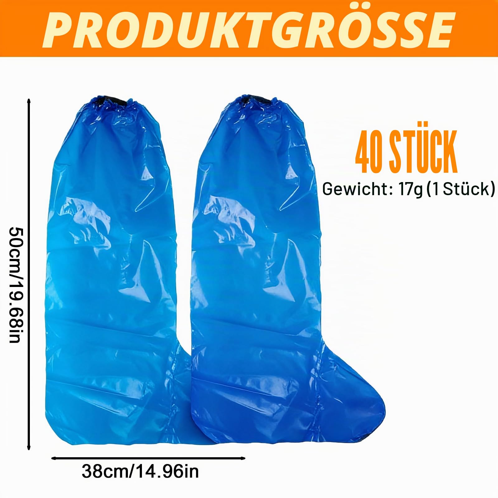 40 Stück Schuhüberzieher Einweg, Wasserdichter Schuhüberzieher Mit Gummizug, Überschuhe Einweg Rutschfest, PE Regenhülsen Für Outdoor, Camping, Reisen, Blau, 38x50cm