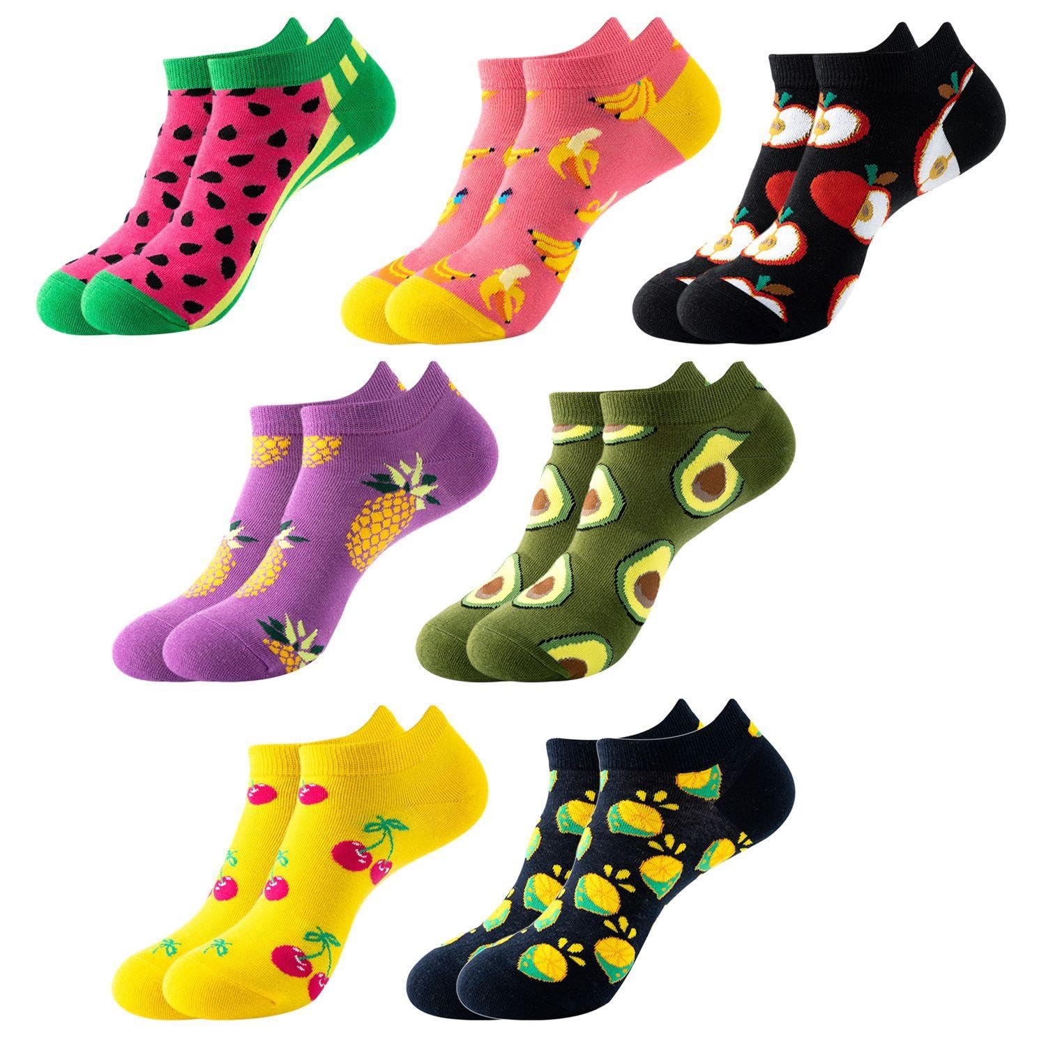 FFDHWU 7 Pairs of Fruit Pattern Socks, Pretty Socks, Funny Women's Socks, Fantastic Women's Socks, Cotton Fancy Socks
