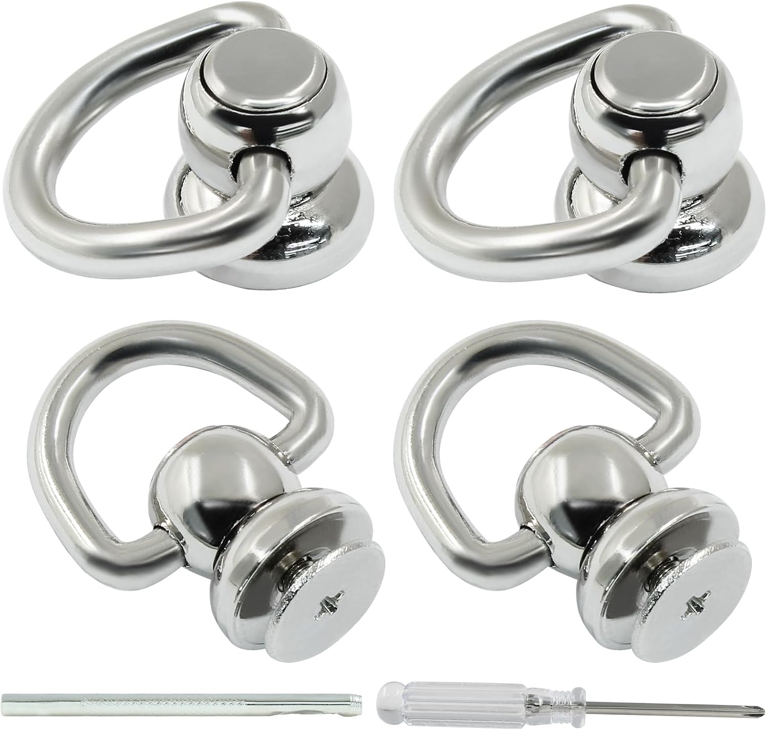 Jiozermi 4 Pack Brass Ball Studs Rivets D Rings, Rotatable Purse Handbag Hardware for Purse Leather Craft(Silver)