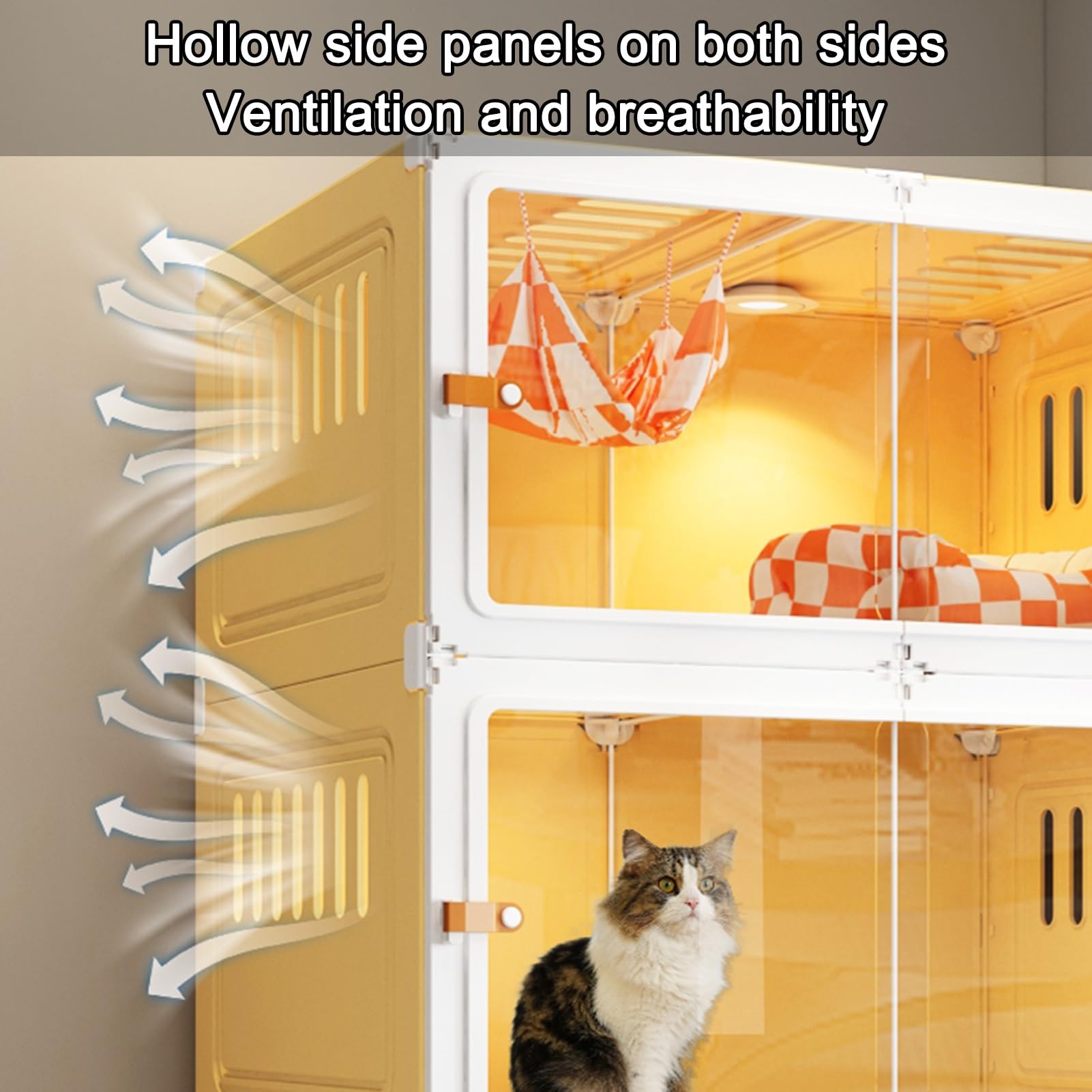 Cat Cage Indoor Cat Enclosures, DIY Cat Playpen with Cat Litter Box, Tall Three-Tier Cat Enclosures with 360° Ventilation, with Sliding Transparent Cat Door(White)