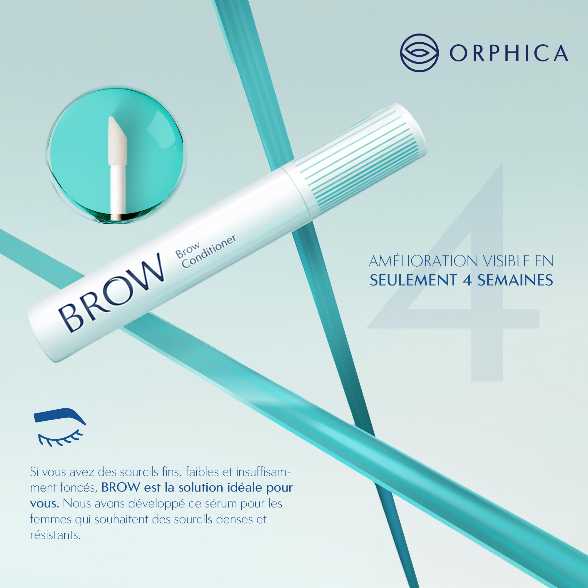 ORPHICA BROW Sérum pour les Sourcils 4 ml | Pousse Rapide Sourcils Ingrédients 100% Naturels | les Sourcils Plus Épais et Plus Fort Contient du Collagène et Extrait de Racine de Ginseng