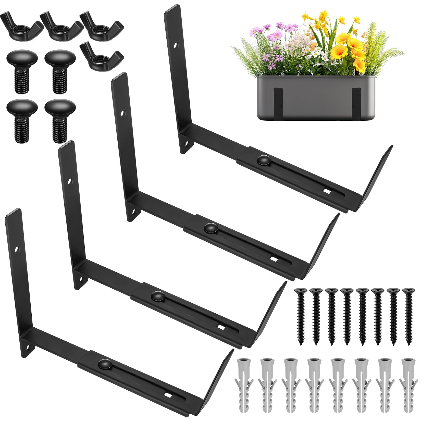4 Stck Blumenkastenhalterung, Blumenkasten Halterung Balkonkasten Halterung,  15-30cm Verstellbarer Balkonkastenhalterung fr Blumenkastenhalter Outdoor  Blumenksten Balkongelnder Gelnderksten : Amazon.de: Garten