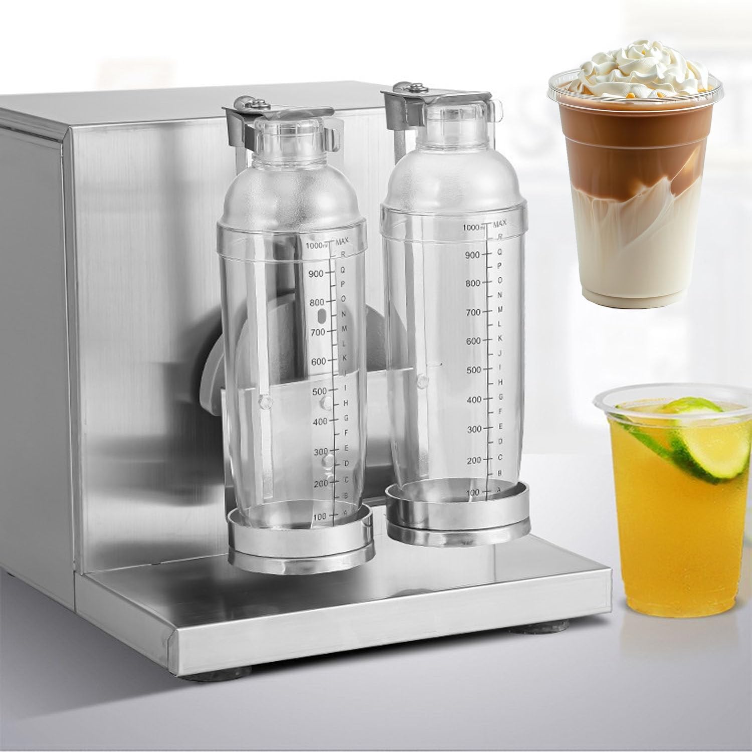 Elektryczny shaker do herbaty mlecznej, regulowana maszyna do mieszania z 2 kubkami 700 ml do herbaty bąbelkowej, soku, kawy i innych, 30% szybsze mieszanie w porównaniu z ręcznymi shakerami