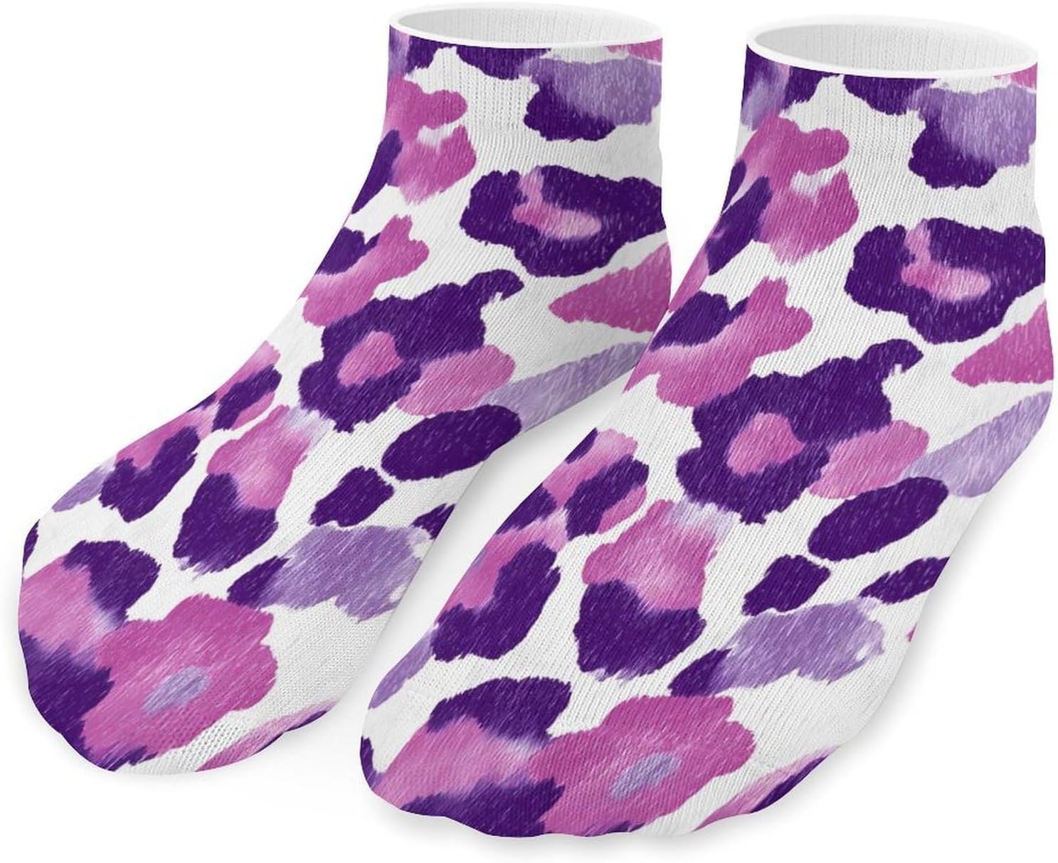 Purple Leopards Spots Cells No Show Ankle Socks Low Cut Non Slip Flat Boat Line 5 Pairs Set