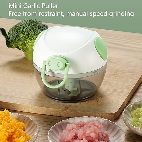 Miniatura 4 de Picadora de ajo, mini picadora de alimentos, picadora de ajo, picadora de ajo con hoja de acero inoxidable resistente (verde)