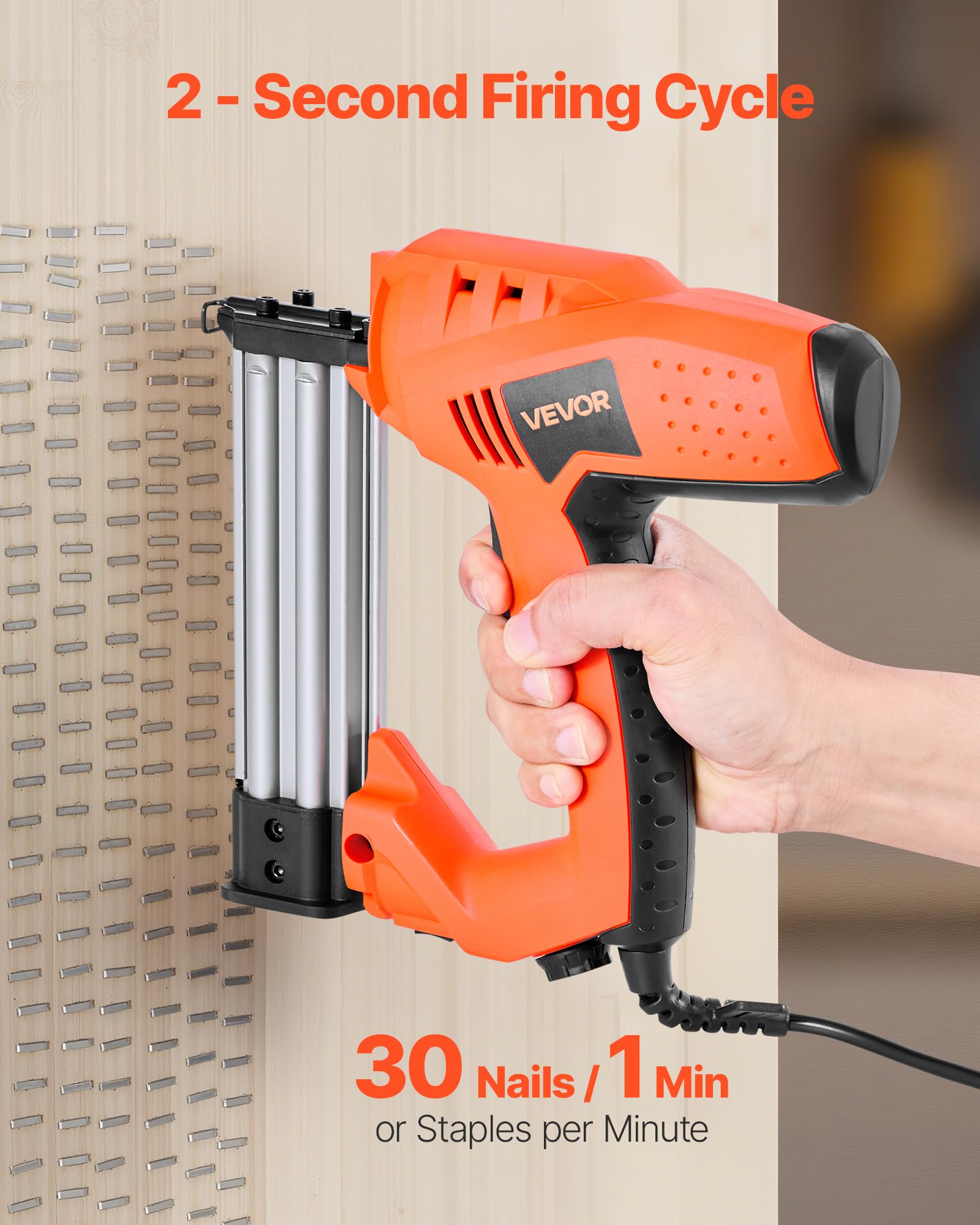 VEVOR Agrafeuse Cloueuse Électrique 2-en-1, Cloueur Calibre 18, 32 mm, Pistolet à Clous avec 1000 Clous et 1000 Agrafes, Poignée en Caoutchouc Antidérapante, pour Travail du Bois Ameublement