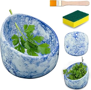 Ceramic Herb Leaf Remover Bowl, Pottery Kitchen Herb Stripping Tool, Suitable for Kale, Chard, Cilantro, Thyme, Basil, Parsley, Rosemary