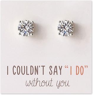 Bridesmaid Gift Stud Earrings- 7 MM Cubic Zirconia in Silver