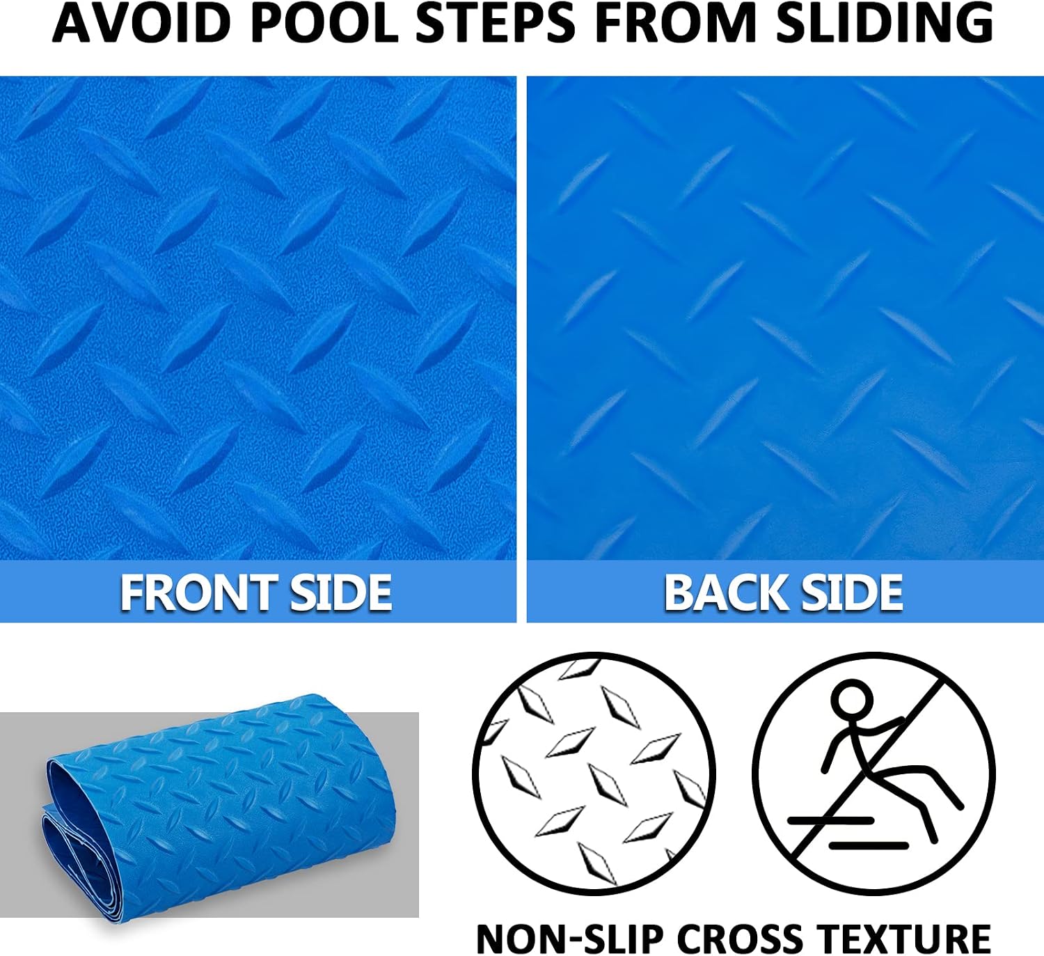 2 Rolls of Pool Ladder Mat - 9 * 35.4in Per Roll 2.5mm Thickened Swimming Pool Step Mat with Non-Slip Surface, Vinyl Stairs Protection Cushion Pad - Blue
