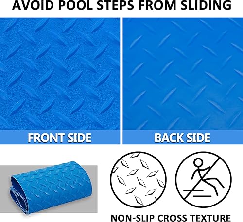 Miniatura 5 de Alfombra de escalera de piscina, 35.4 x 9 pulgadas, almohadilla de textura antideslizante para piscinas en el suelo o sobre el suelo, protector de