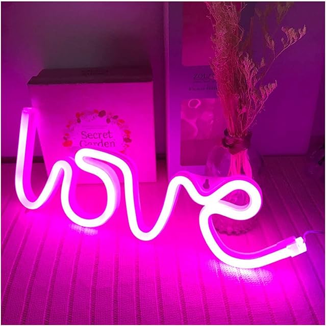 ENUOLI Love Neon Light Neon Love Signs Pink Neon Light Signs LED Love Signs for Valentine's Gift Girls Room Kids Room Neon Wall Sign USB/Battery Powered Neon Light up