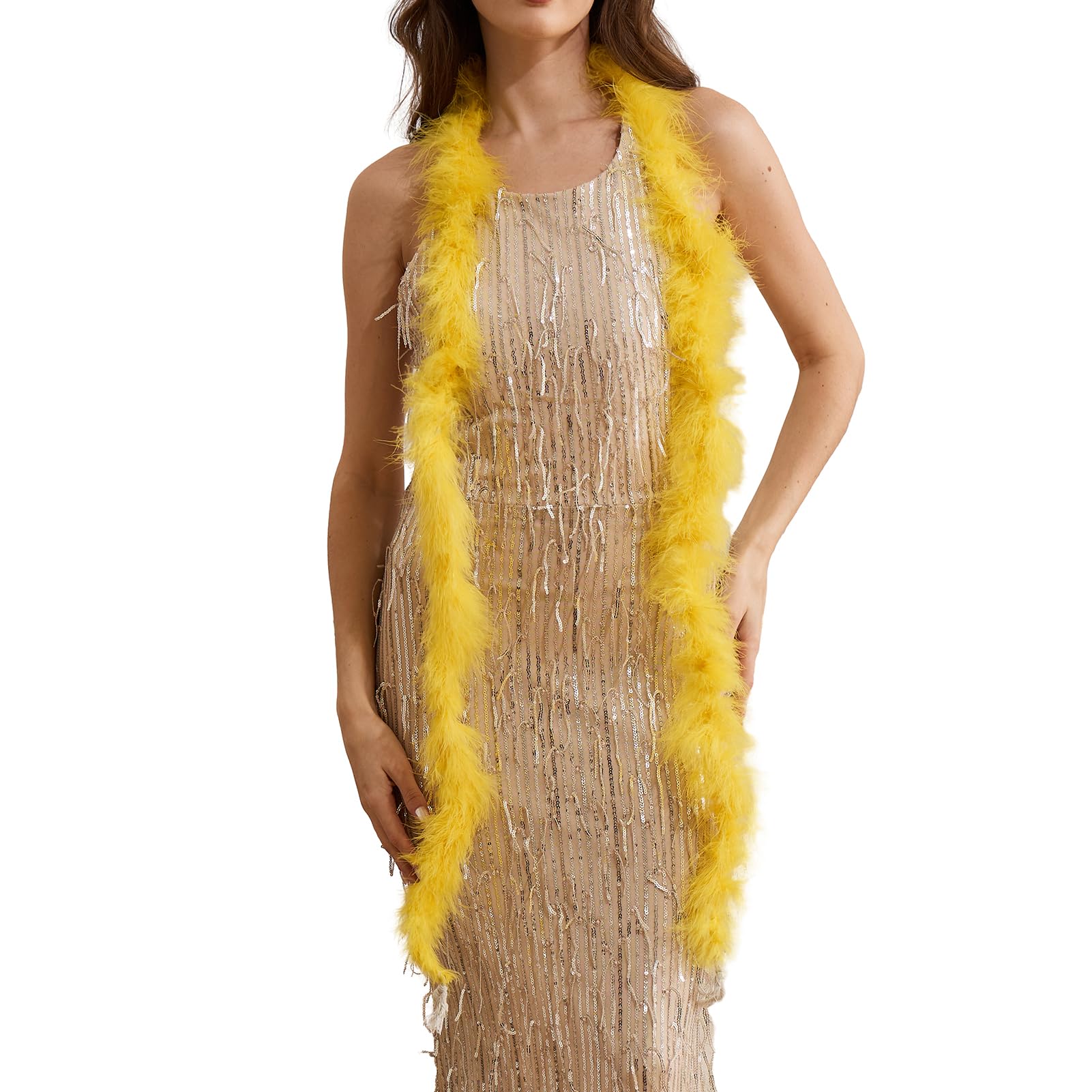 2 Yards 20g Fluffy Marabou Feather Boa for DIY Craft Sewing Trim Home Wedding Party Decoration-Yellow