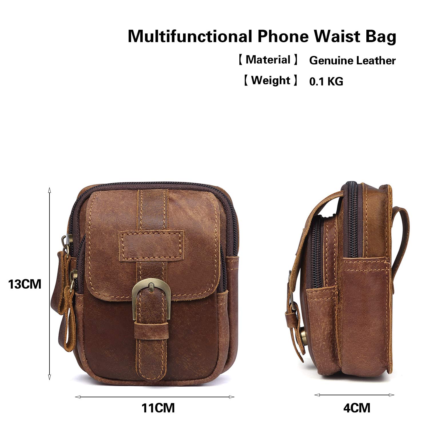 ADITAM Petit Taille Packs Hommes téléphone Taille Pochette en Cuir Fanny Pack étanche Voyage d'affaires Course à Pied Cyclisme Sport Ceinture Sac Marron Double The Comfort