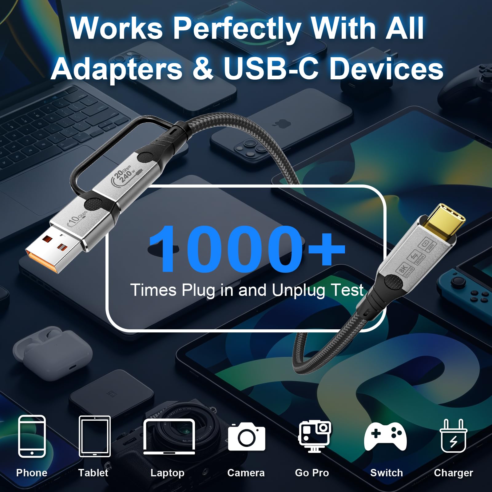 USB C kabel USB A/C do USB-C,240W PD,20Gbps,8K@60Hz,wideo@60Hz