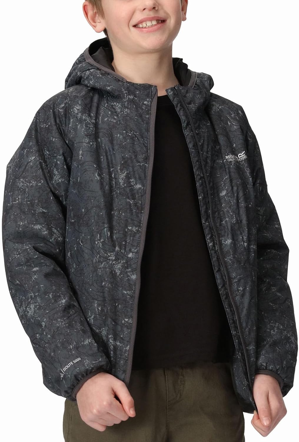 Regatta Childrens/Kids Volcanics VII Terrain Print Reflective Waterproof Jacket (3-4 Years) (Seal Grey)