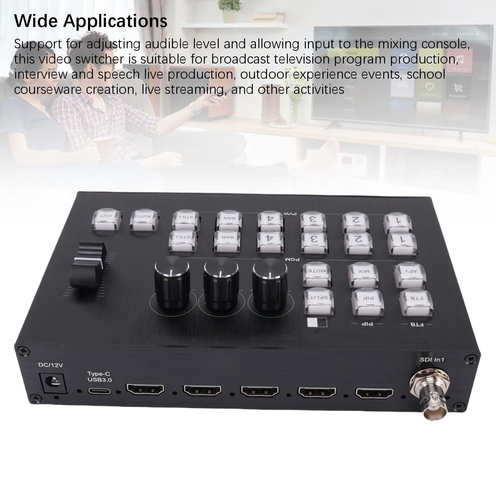 Mezclador de Video HD Stithing Live Streaming Control de Zona Eficiente para Programas de Televisión de Transmisión Actividades Educativas Material de Metal (Enchufe de la UE)
