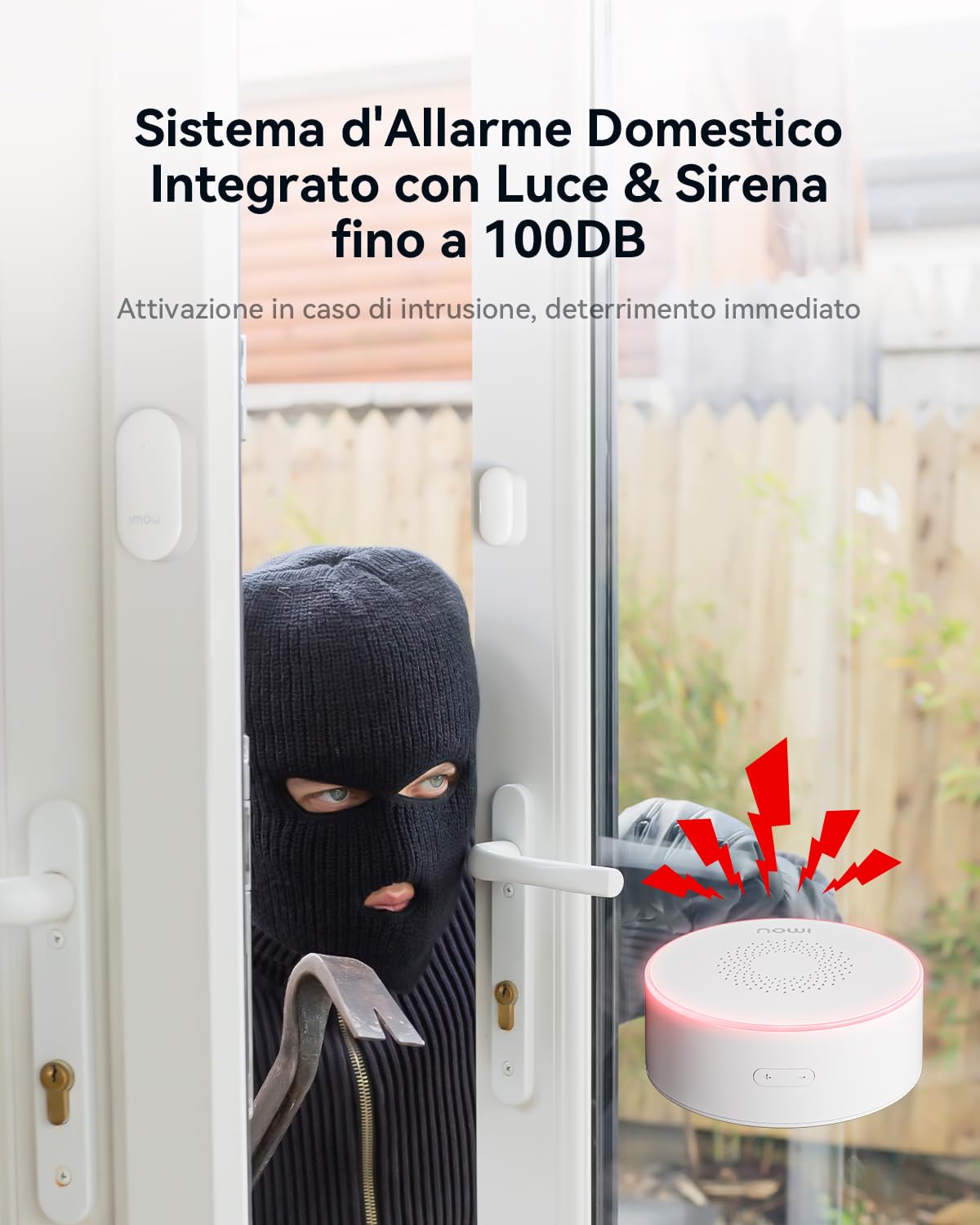 Imou Sistema di Allarme Casa 11 Pezzi, Sistema Antifurto Completo con Faretto/Sirena Allarme 100DB, 1 Telecamera Wifi Interno, 2 Telecomandi, 4 Sensori, 2 Sensori di Movimento, Compatibile con Alexa