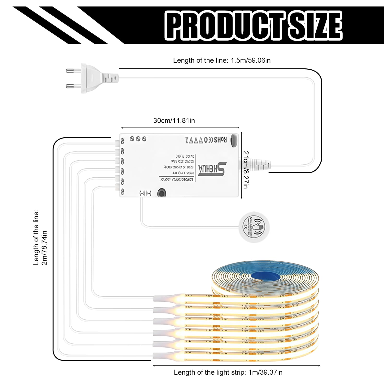 Zestaw 6 taśm LED COB LED 1 m, oświetlenie witryn LED, oświetlenie szafy, panele akustyczne, oświetlenie z inteligentnym ręcznym skanowaniem dotykowym, do szafek na wino, regałów, szafek, wtyczek EU