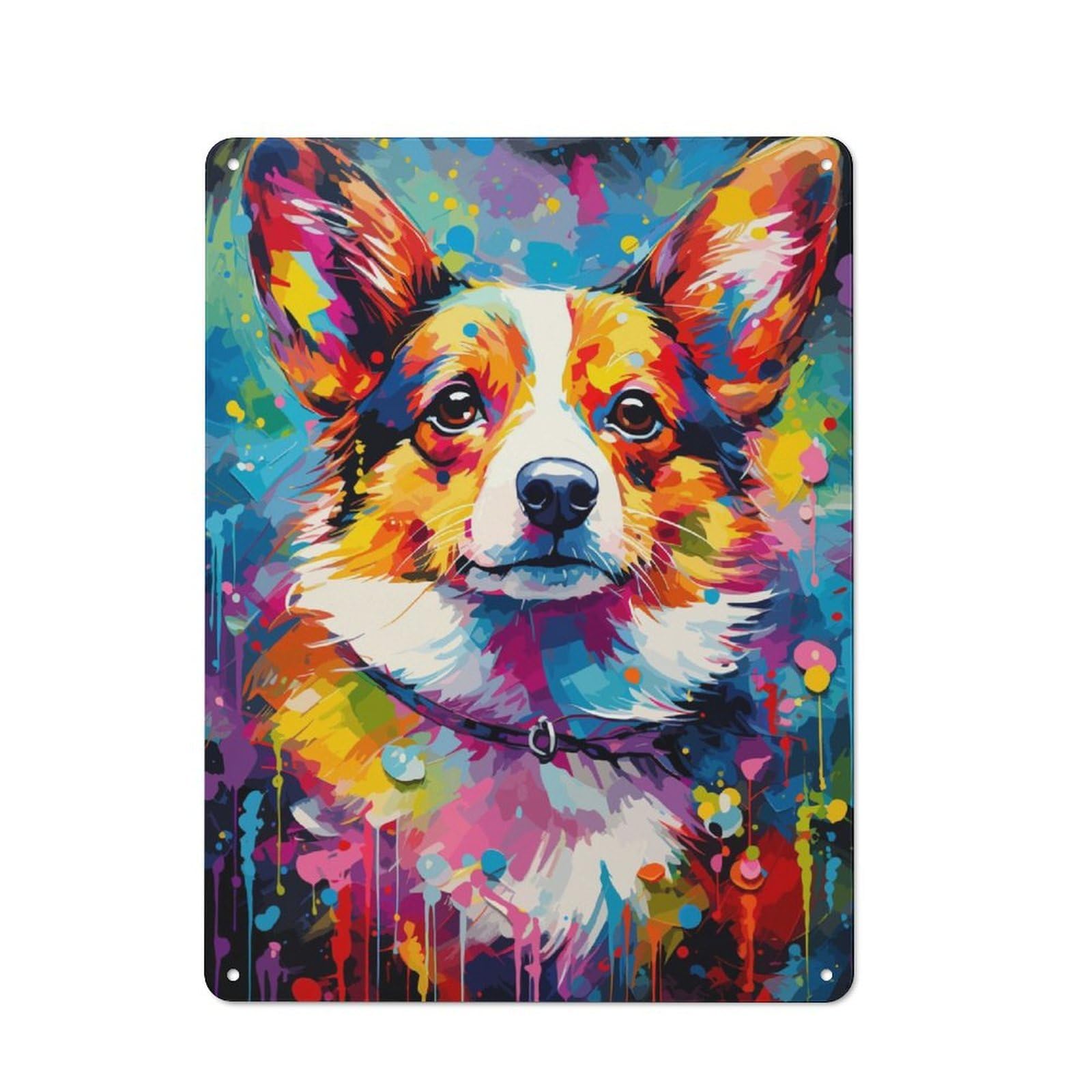 Corgi Painting Tin Wall Sign 40x30cm, Country Style Bistro Wall Plaque for Coffee Bar, Kitchen, Bistro Or Tea Corner