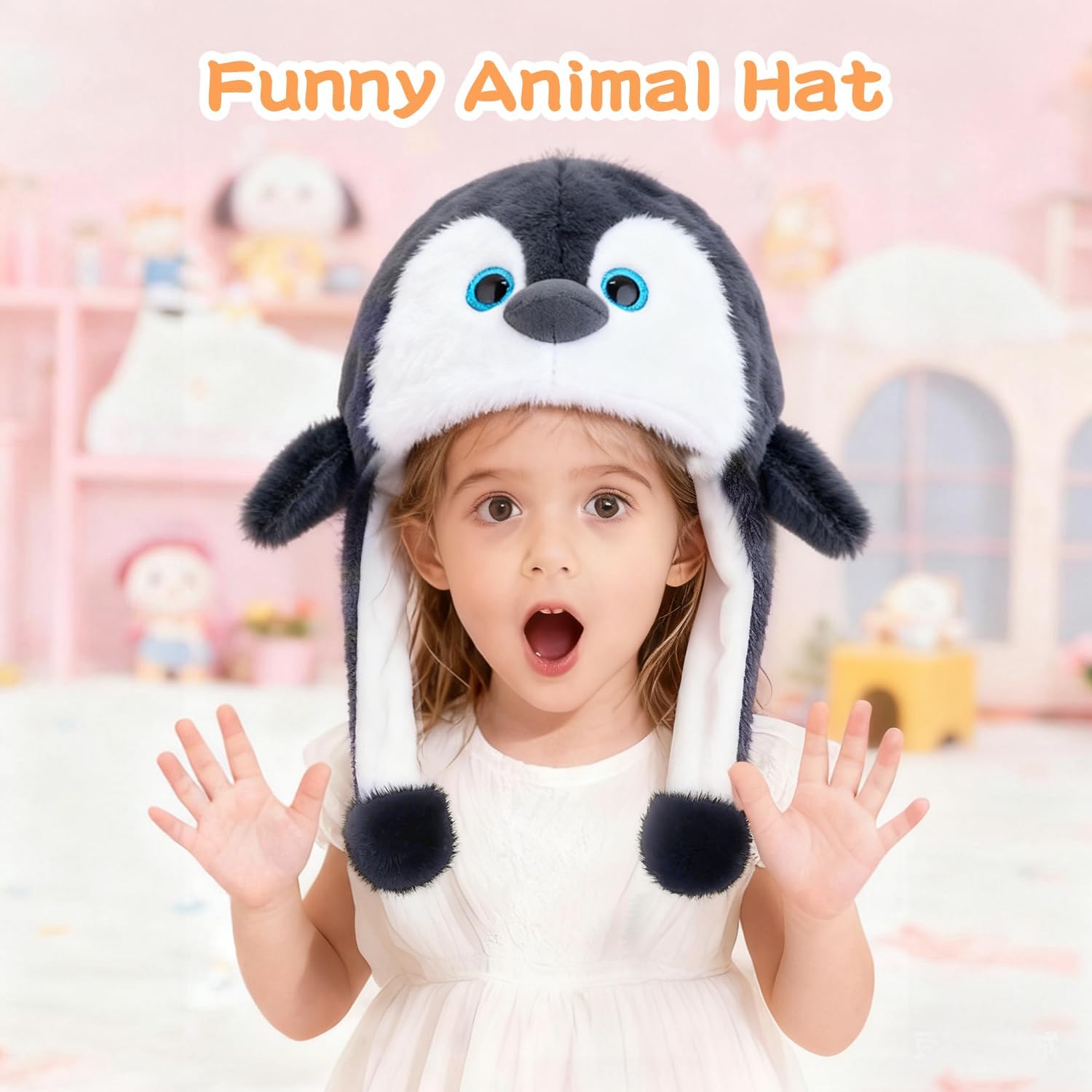Funny Plush Animal Hat with Ears Moving Jumping Pop Up Beating, Floppy Moving Ears Hat for Women Christmas Dress Up