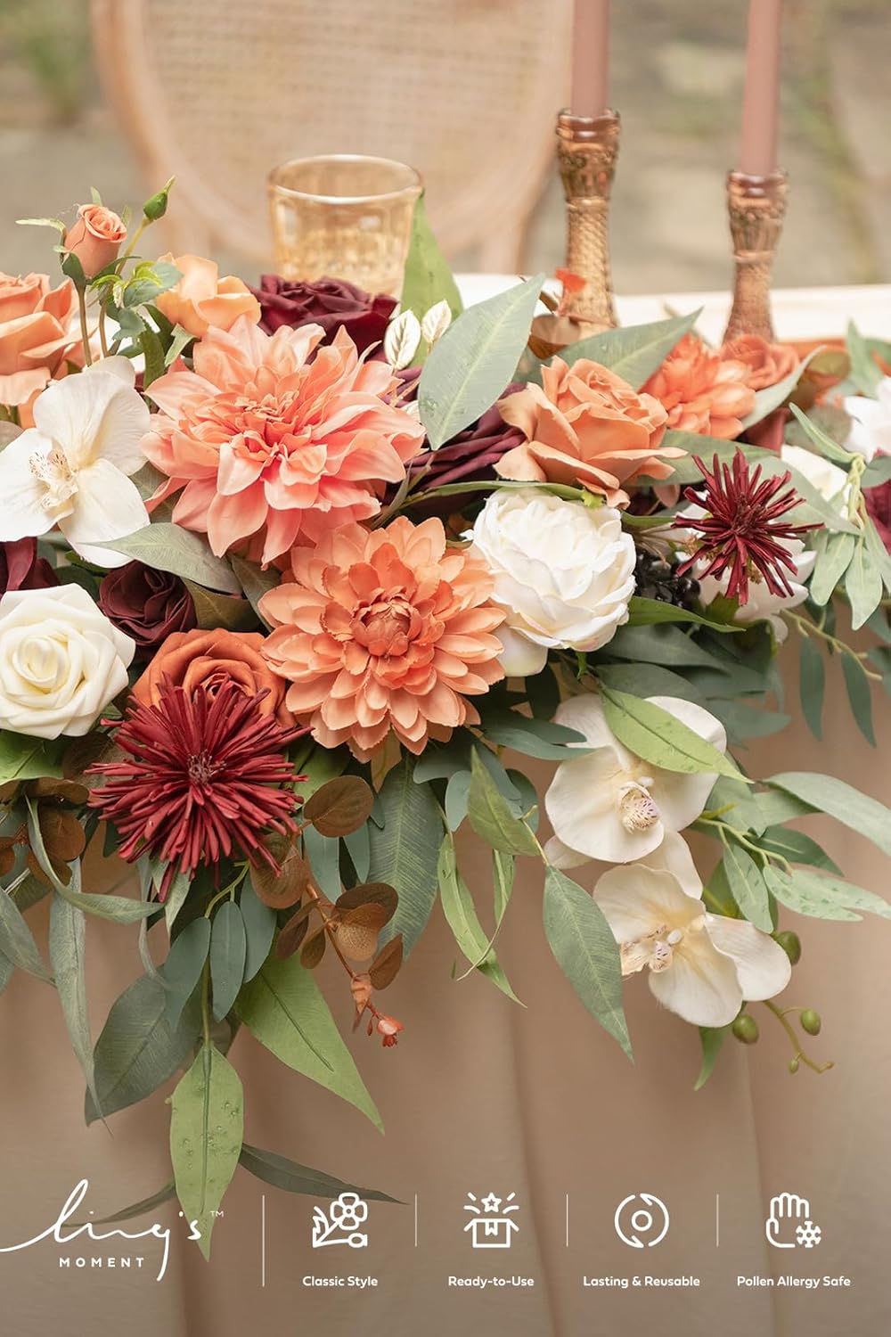 Ling's Moment Artificial Plants Eucalyptus Leaves Branches,10Pcs 17.7"Tall Fake Greenery Filler w/Stems, Lifelike Texture Plant Decor for Wedding Bouquets/Table Centerpieces, Outdoor/Party/Room/Office