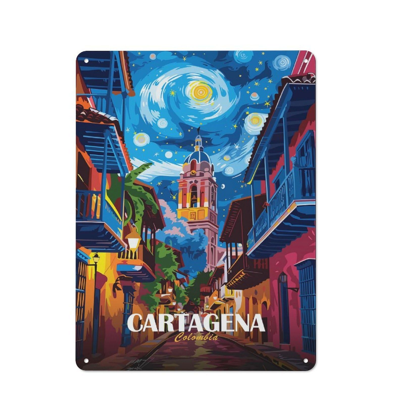 Junmoney Style-23 Cartagena, Colombia Street Scene(2) Decorative Tin Plaque 40X30cm, Decorative Novelty Wall Art For Hallway, Home Bar, Garage Or Study