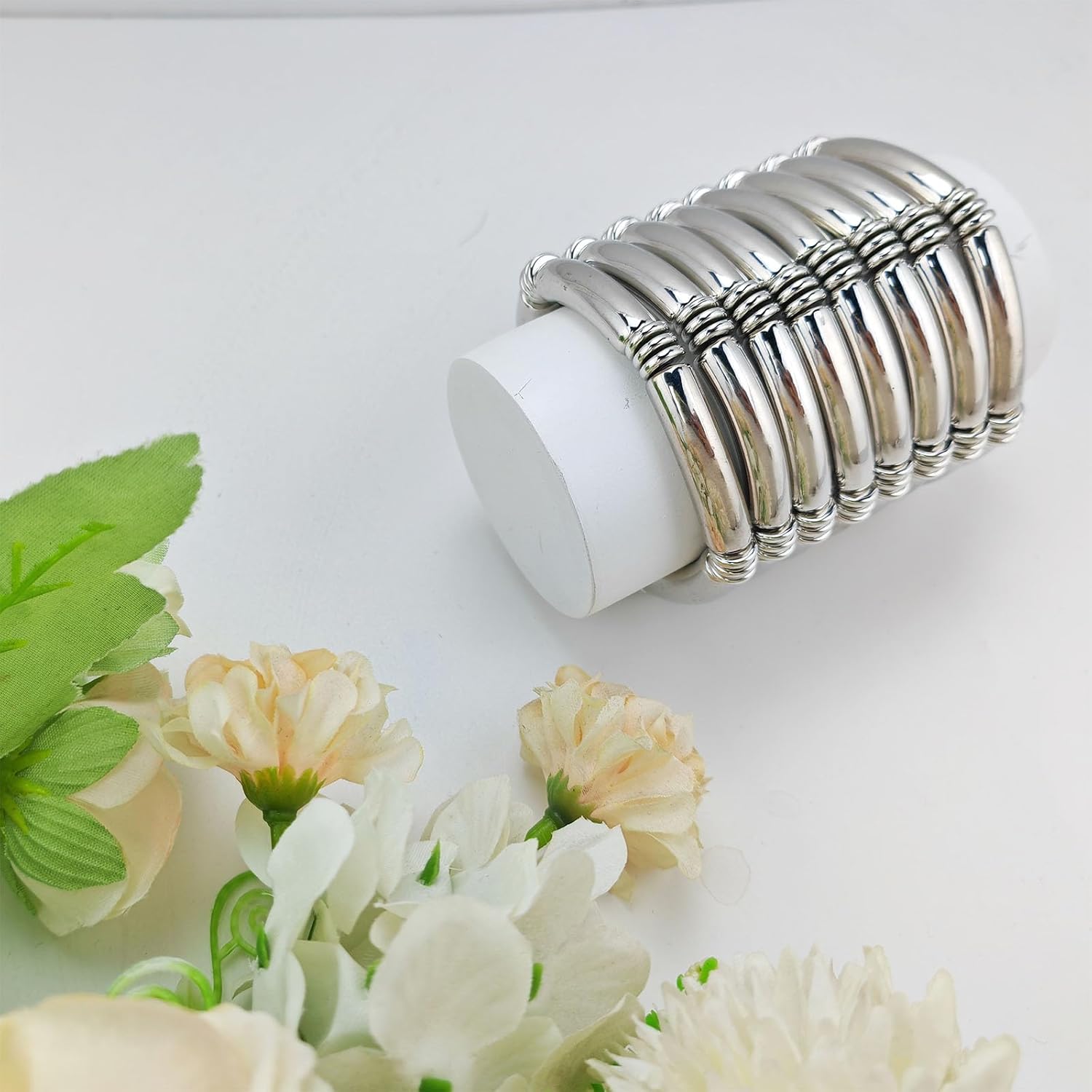 FUNOJOY 8PCS Gold Chunky Bangles Bracelets Set for Women, Stretch Open Cuff Stackable Layered Boho Bracelets, Bamboo Tube Bracelets Gift Jewelry - Image 6