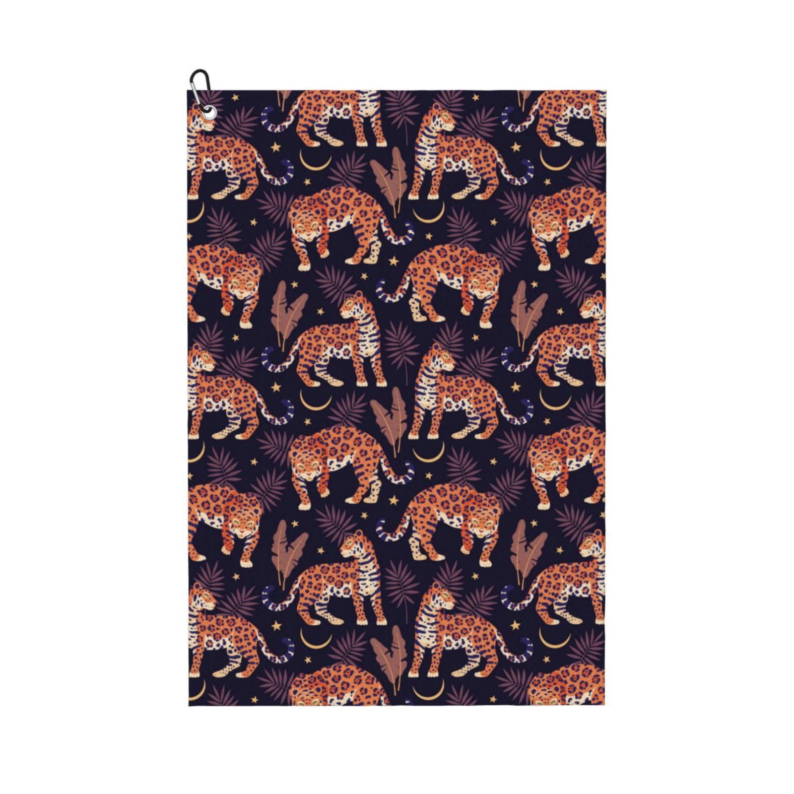 AOOEDM Leopard Print Print Golf Towel with Carabiner Clip Absorbent Microfiber Golf Towel for Cleaning Golf Ball Club Putter Iron for Golf Bag Trolly Belt Loop 16" X 24"