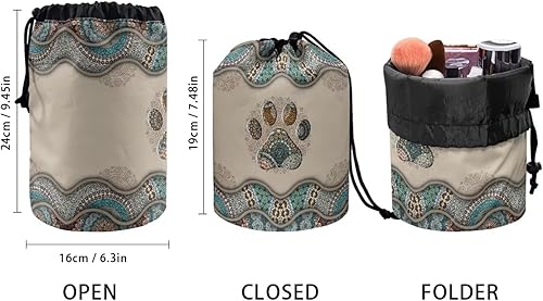 Miniatura 4 de Bolsa de maquillaje con cordón de barril para mujer, estuche de cosméticos de viaje grande, bolsa de aseo portátil, bolsa organizadora de