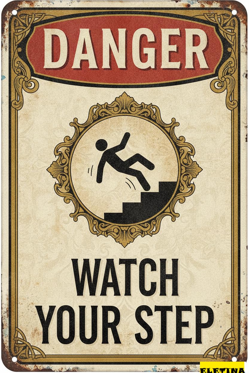 Personalized Sign for Man Cave Warning Watch Your Step Metal Wall Art Warning Symbol Retro Metal Wall Hanging Driveway Road Street Parking Lot 8x12in Business Metal Art Private Property Decorative