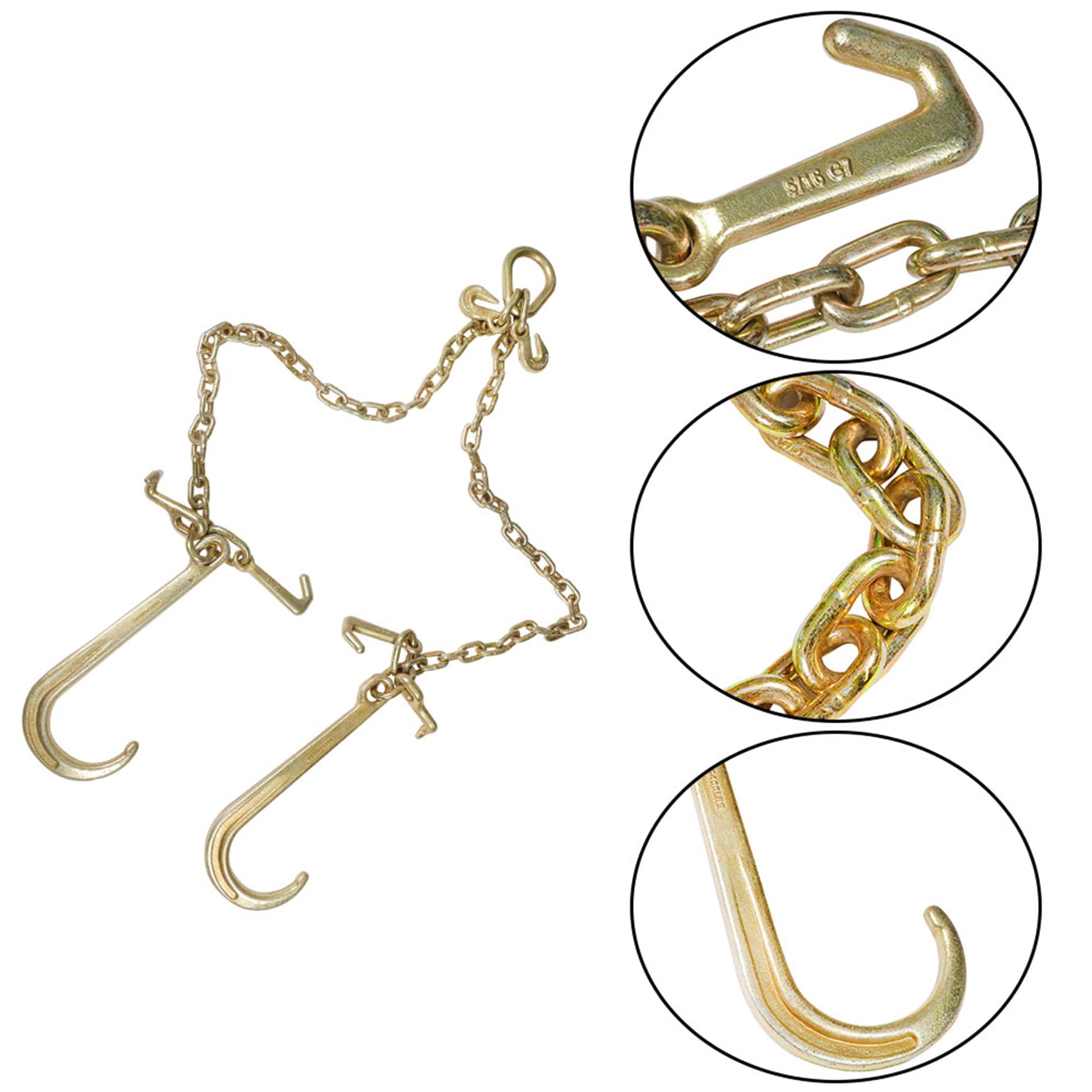 munirater Brida de cadena en V de 5/16 pulgadas x 3 pies grado 70 con ganchos en J de vástago grande de 15 pulgadas, accesorios de cadena de camión de remolque, remolque plano