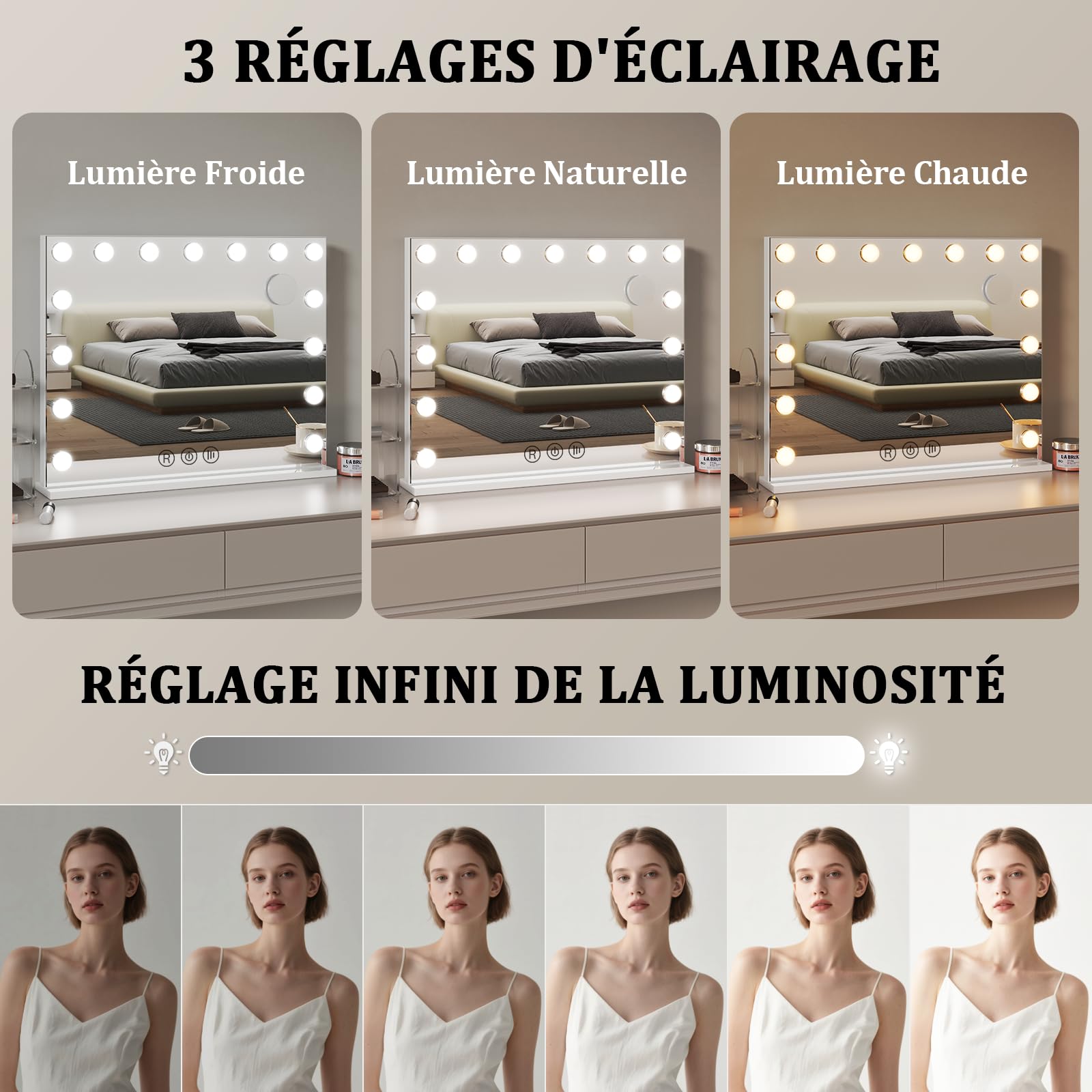 Hamlody Miroir Maquillage Lumineux, 80×60 cm Miroir Coiffeuse, LED 18 Lumières Dimmables, avec 3 Modes D'éclairage, Chargement USB/Type-C Et Commande Tactile, pour Coiffeuse Miroir sur Table/sur Mur Hamlody Miroir Maquillage Lumineux, 80×60 cm Miroir Coiffeuse, LED 18 Lumières Dimmables, avec 3 Modes D'éclairage, Chargement USB/Type-C Et Commande Tactile, pour Coiffeuse Miroir sur Table/sur Mur
