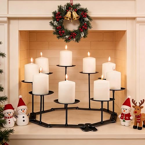 Miniatura 2 de Candelabro de chimenea Candelabro 9 candelabros de hierro negro para velas de pilar