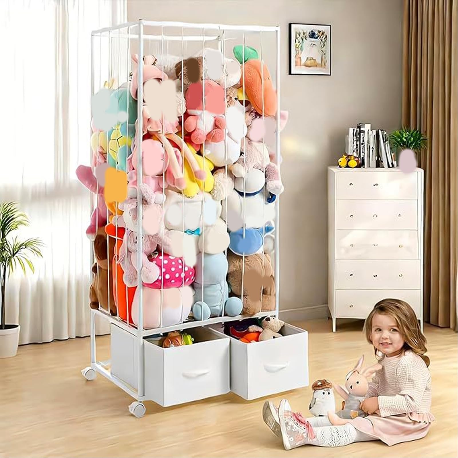 Spaziosa cassettiera in peluche con corde elastiche, 30 x 42 x 102 cm