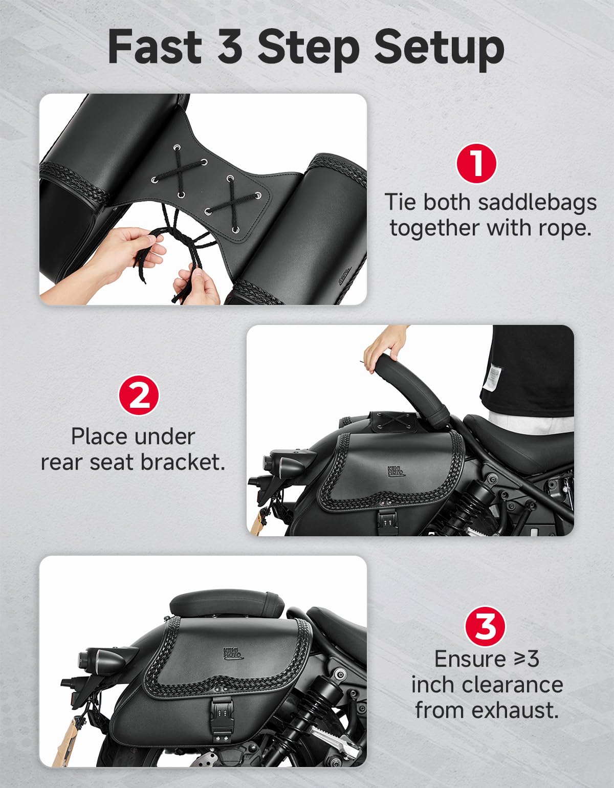 KEMIMOTO Sacoches de Moto latérales en Cuir avec Serrure - Noir