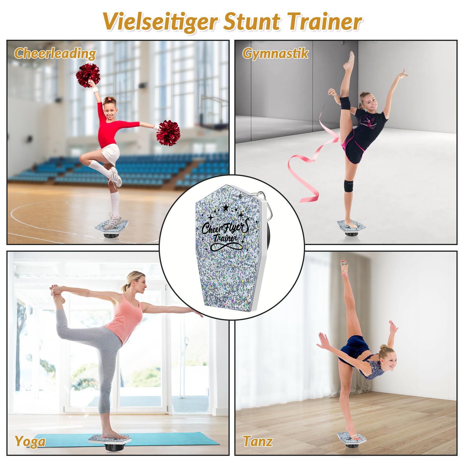 BORISI Cheerleading Stunt & Balance Trainer für Flyer, Grau | Flyer-Training, Niedrige Höhe, Rutschfeste Basis, Holz & Kunststoff, Griff, Core-Kontrolle, Bis 100 kg