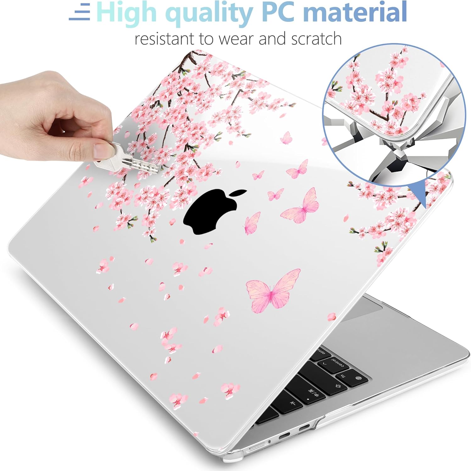 MEEgoodo Case for MacBook Air 15 inch M4/M3/M2 2025 2024 2023, Case Fit Model (A3241/A3114/A2941) for MacBook Air 15-inch, Laptop with Keyboard & Camera Cover & OTG Adapter, Cherry Blossoms - Image 4