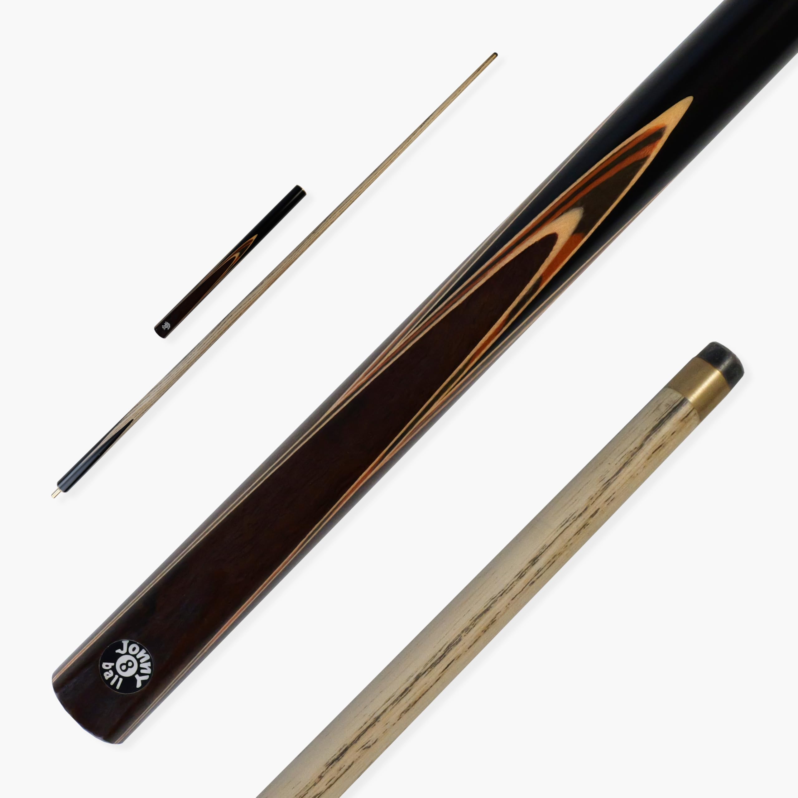 Jonny 8 Ball Classic Range 57 Inch 3/4 Jointed English Pool Cue with 8.5mm Tip + Mini Butt Extension (Tiger)