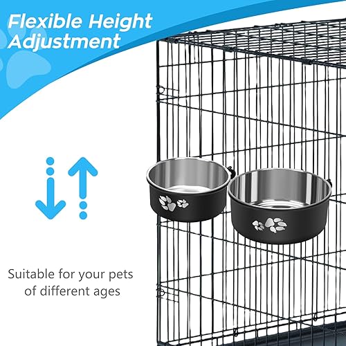 Miniatura 4 de OFFKITSLY Cuenco de agua para perrera, recipiente de agua de acero inoxidable para perros, sin derrames, paquete de 2 cuencos colgantes para jaula