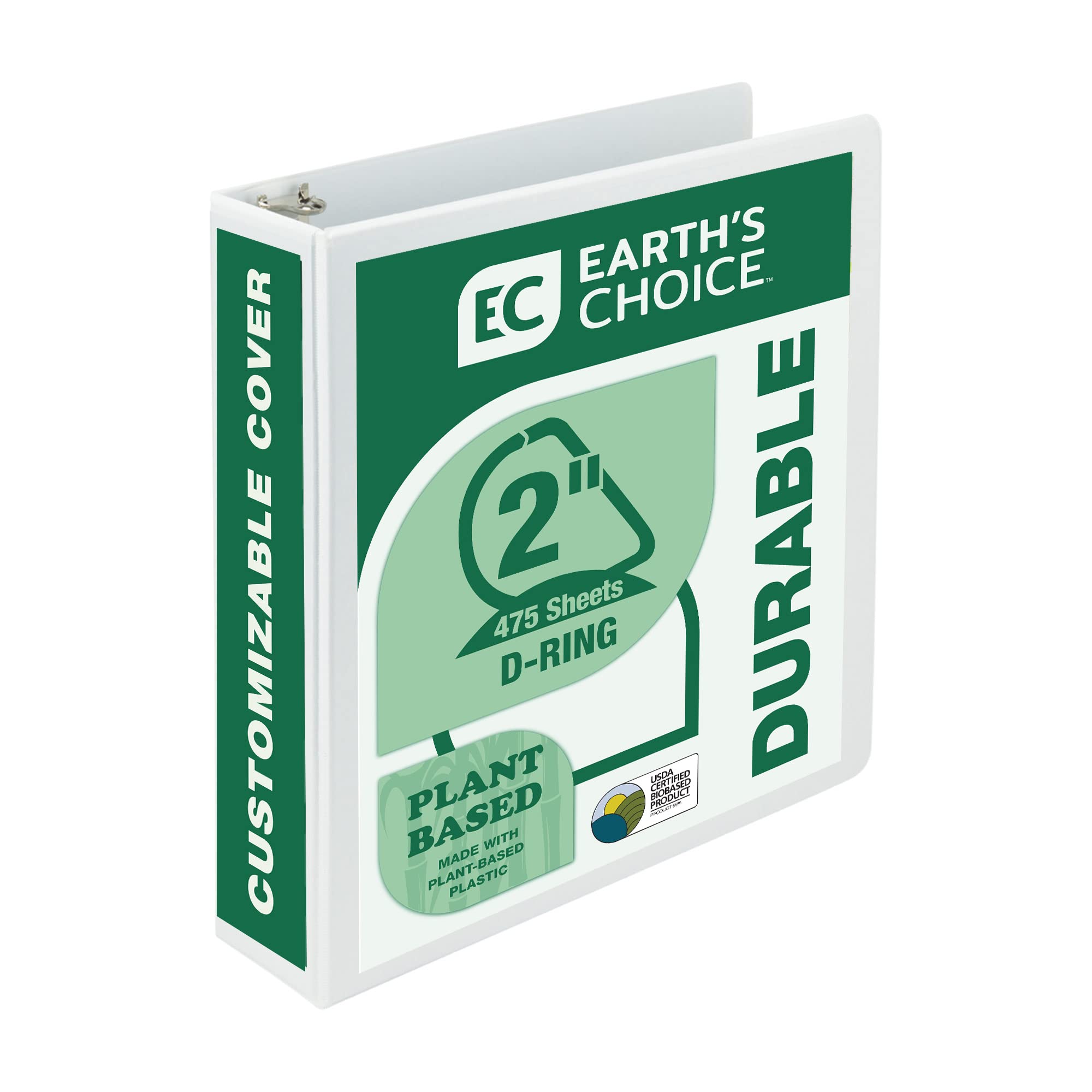 Samsill Plant-Based 2 Inch Durable D-Ring, View Binder, Eco-Friendly, USDA Certified Biobased, White, Pack of 1