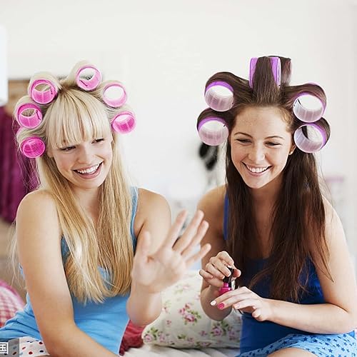 Miniatura 5 de Juego de 16 rulos de autoagarre con 8 rodillos para el cabello, 2 tamaños (4 jumbo y 4 grandes) y 8 pinzas para el cabello largo, medio, corto,