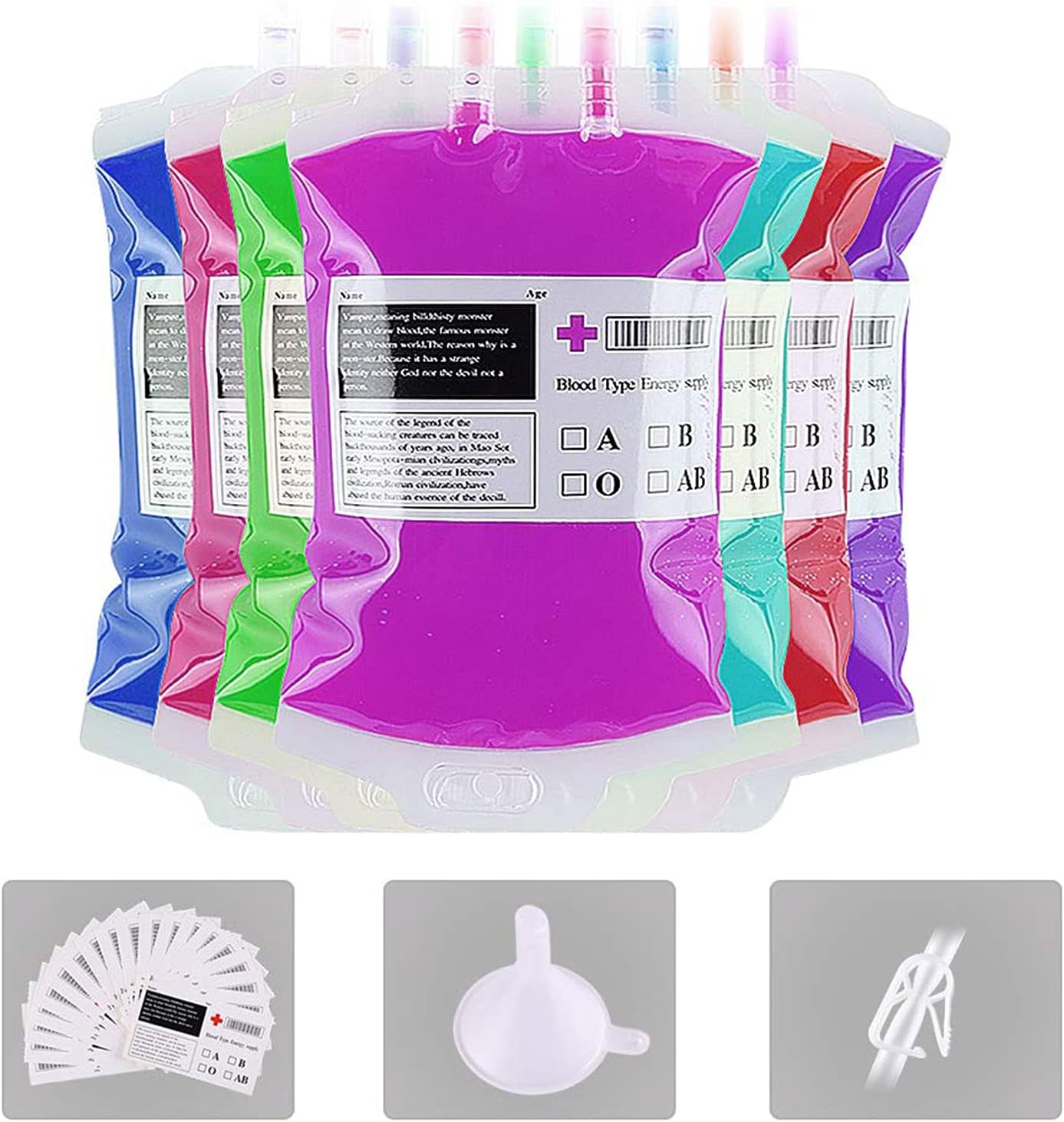 Set of 10 IV Bags Blood Bags for Halloween Drinks Reusable Blood Bag