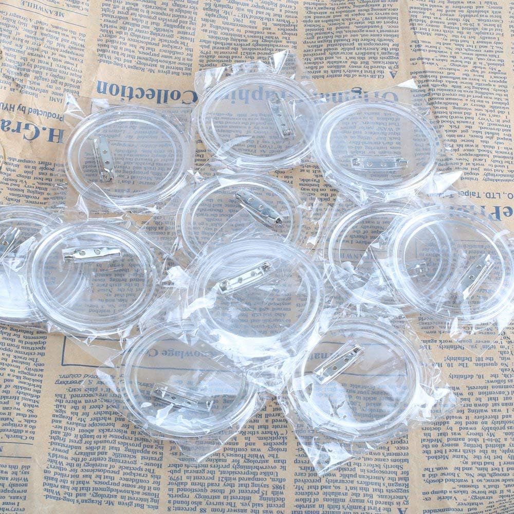 FJSM 30 Sets 2.4 inch Badge Button Pin Round DIY Button Badge Acrylic Design Clear Plastic Large Pin Button Badge Kit for Children's DIY Craft Supplies