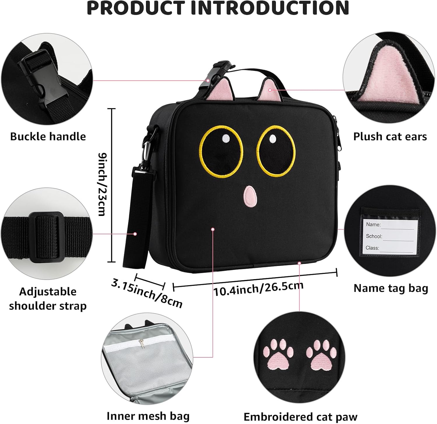Insulated Lunch Bag lonchera for Teen Girl Boy Kid Bento Box Reusable Large Capacity Portable Waterproof Leakproof with Name Tag to School Office Picnic Travel (1PCS Lunch Bag) (Black)