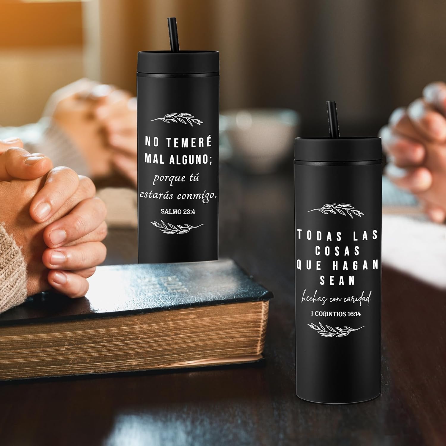 10 Pcs Easter Christian Gift for Men 16oz Christian Tumbler Inspirational Bible Verse Skinny Tumblers Plastic Religious Cups Coffee Travel Mug Religious Church Gift(Leaf Spanish)